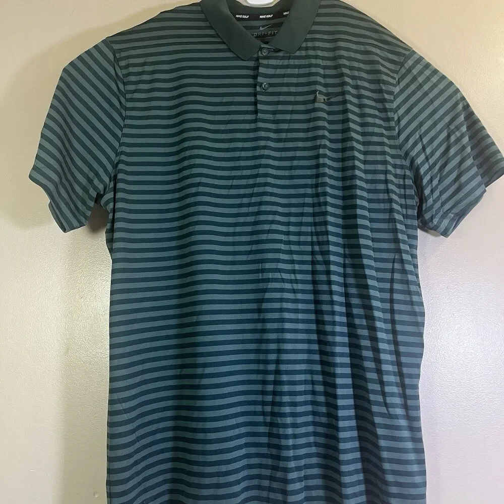 Nike Golf Polo Shirt Dri-Fit Victory Men 2XL Green Stripe Performance 891239